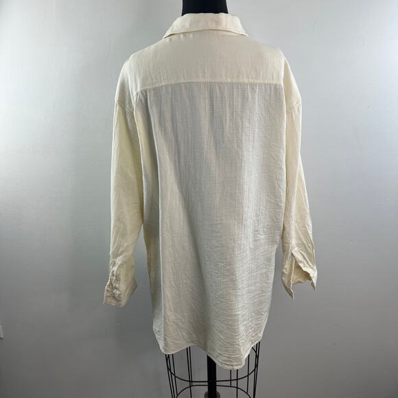 CLOSED Yellow Top Waffle Collared Curved Hem Drop Shoulder Button-Up Size Small - Picture 4 of 7